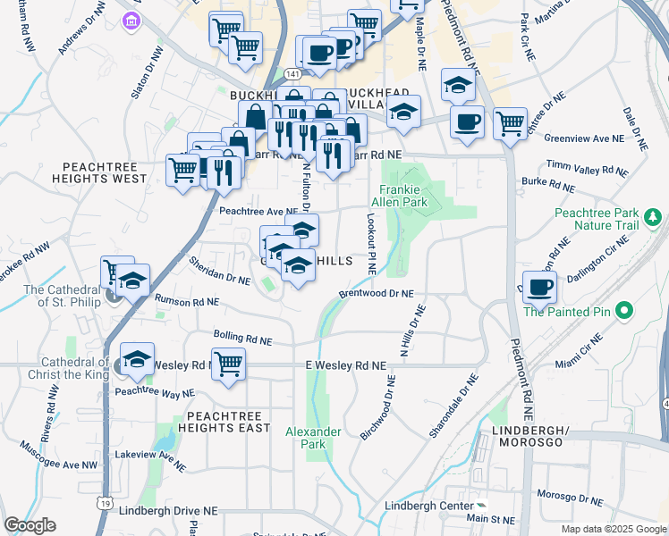 map of restaurants, bars, coffee shops, grocery stores, and more near 319 Delmont Drive Northeast in Atlanta