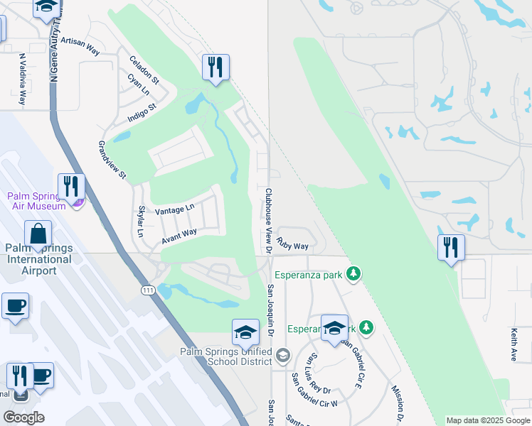 map of restaurants, bars, coffee shops, grocery stores, and more near 4969 Davidson Way in Palm Springs