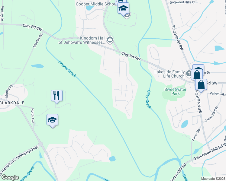 map of restaurants, bars, coffee shops, grocery stores, and more near 4926 Lazy Hollow Lane in Austell