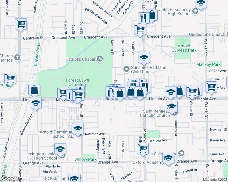 map of restaurants, bars, coffee shops, grocery stores, and more near 8921 Sumner Place in Cypress