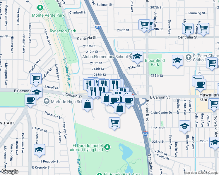 map of restaurants, bars, coffee shops, grocery stores, and more near 11526 216th Street in Lakewood