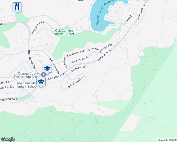 map of restaurants, bars, coffee shops, grocery stores, and more near 1086 South Rimwood Drive in Anaheim