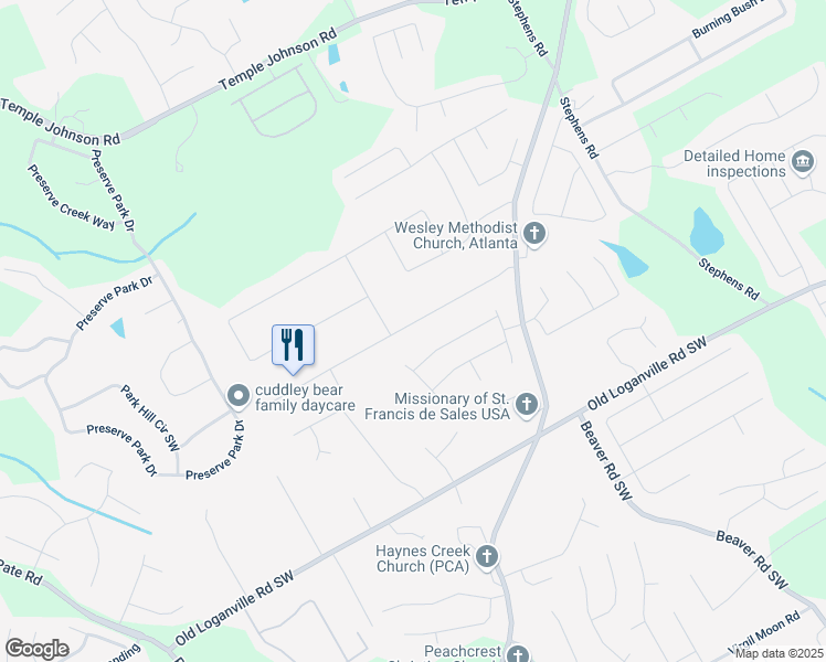 map of restaurants, bars, coffee shops, grocery stores, and more near 1660 Rose Garden Lane in Loganville