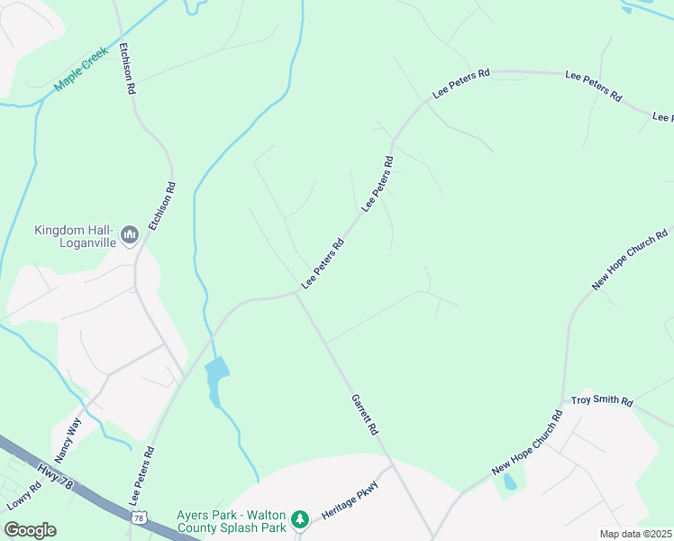 map of restaurants, bars, coffee shops, grocery stores, and more near 1730 Lee Peters Road in Loganville