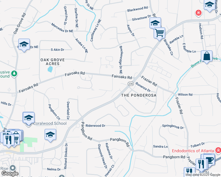map of restaurants, bars, coffee shops, grocery stores, and more near 2762 Whispering Pines Drive in Decatur