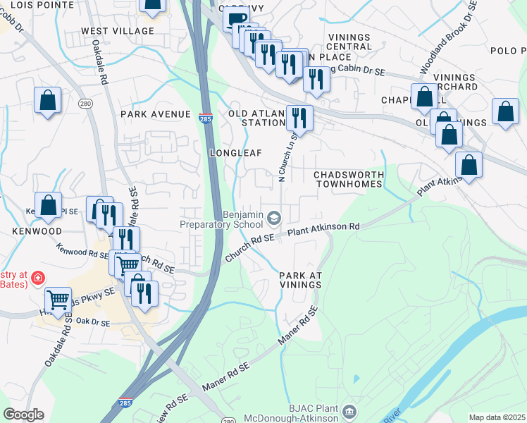 map of restaurants, bars, coffee shops, grocery stores, and more near 5108 Kempsford Court in Smyrna