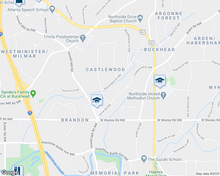 map of restaurants, bars, coffee shops, grocery stores, and more near 2769 Mornington Drive Northwest in Atlanta