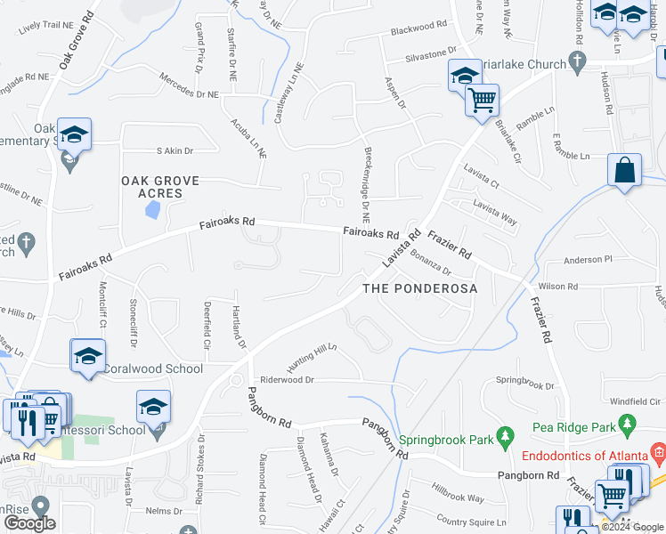map of restaurants, bars, coffee shops, grocery stores, and more near 2762 Whispering Pines Drive in Decatur