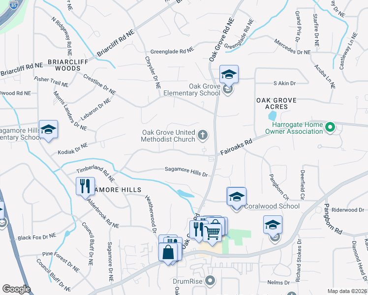 map of restaurants, bars, coffee shops, grocery stores, and more near 2366 Fairoaks Road in Decatur