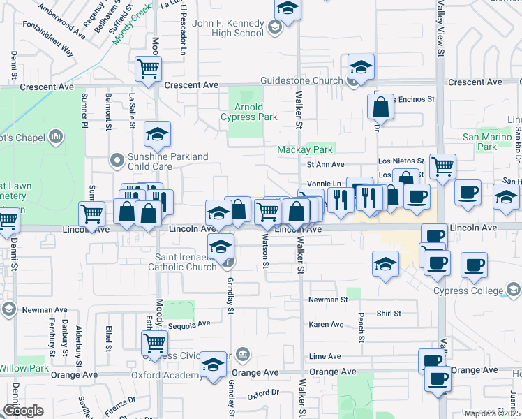 map of restaurants, bars, coffee shops, grocery stores, and more near 8921 Watson Street in Cypress