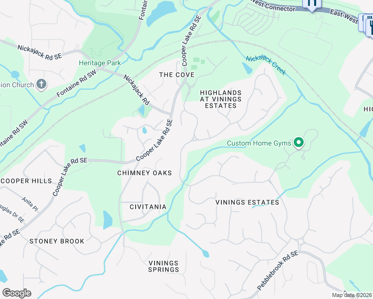 map of restaurants, bars, coffee shops, grocery stores, and more near 694 Vinings Estates Drive Southeast in Mableton