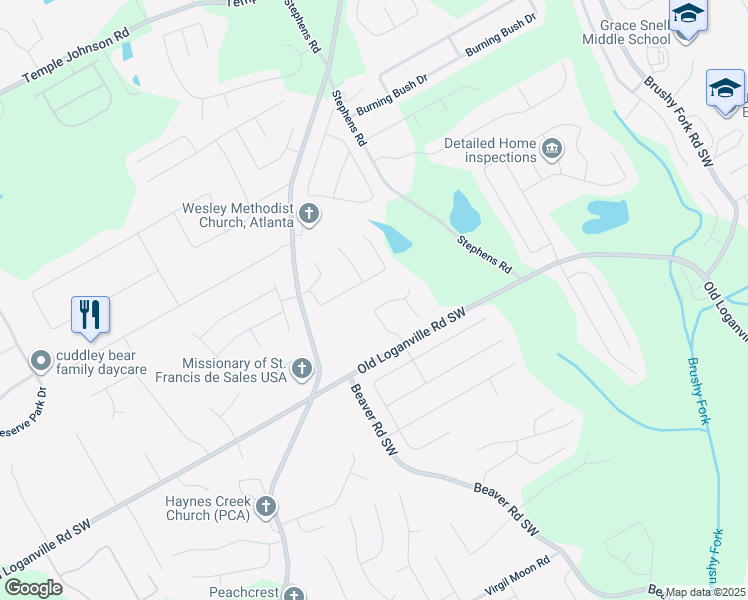 map of restaurants, bars, coffee shops, grocery stores, and more near 1400 Holly Manor Drive in Loganville