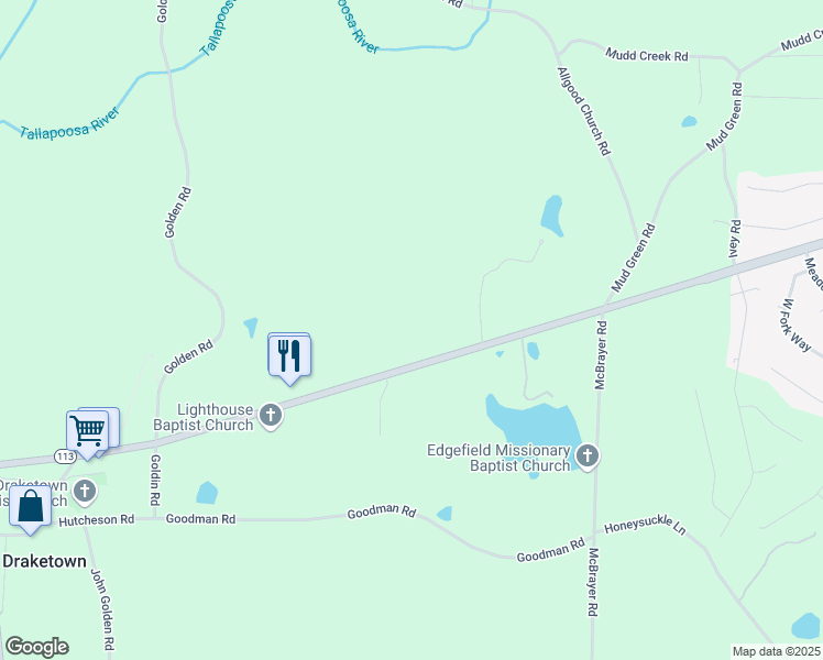 map of restaurants, bars, coffee shops, grocery stores, and more near 12568 Buchanan Highway in Temple