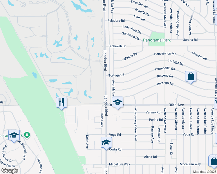 map of restaurants, bars, coffee shops, grocery stores, and more near 29665 Avenida La Paz in Cathedral City