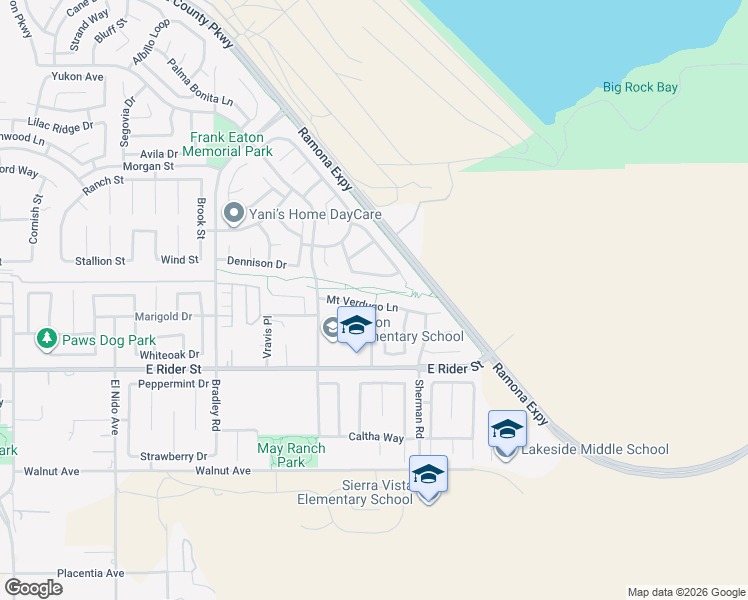 map of restaurants, bars, coffee shops, grocery stores, and more near 1910 Mount Verdugo Lane in Perris