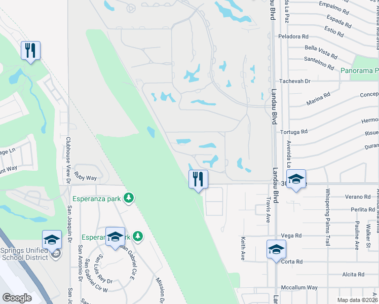 map of restaurants, bars, coffee shops, grocery stores, and more near 29530 West Laguna Drive in Cathedral City