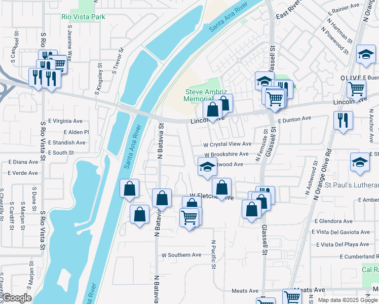 map of restaurants, bars, coffee shops, grocery stores, and more near 2651 North Kennedy Street in Orange