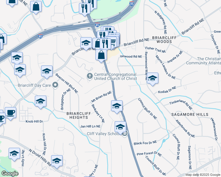map of restaurants, bars, coffee shops, grocery stores, and more near 2620 Clairmont Road in Atlanta