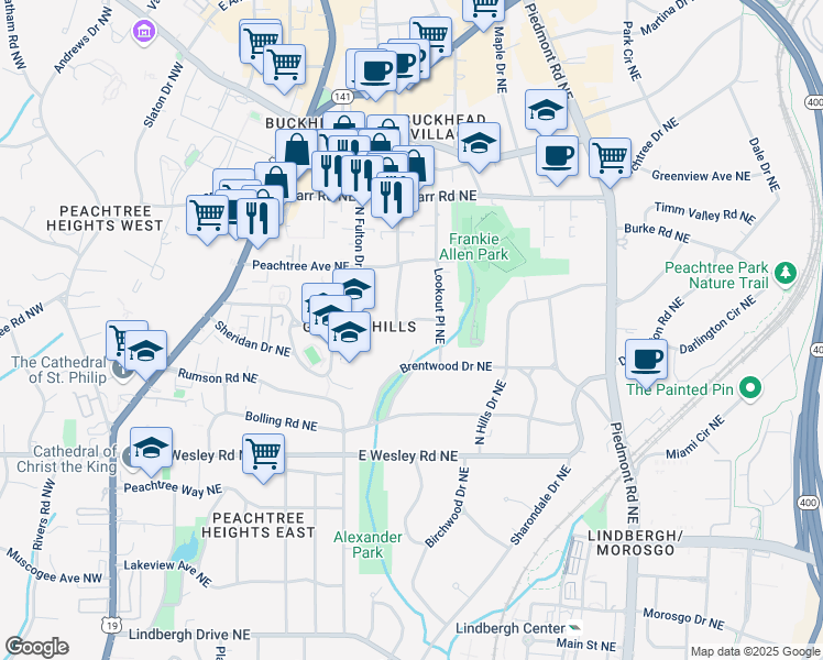 map of restaurants, bars, coffee shops, grocery stores, and more near 361 Delmont Drive Northeast in Atlanta