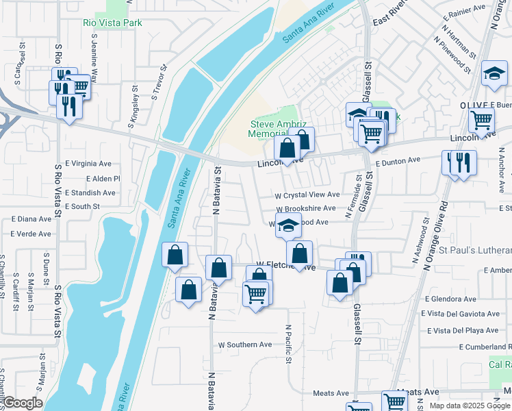 map of restaurants, bars, coffee shops, grocery stores, and more near 2651 North Kennedy Street in Orange