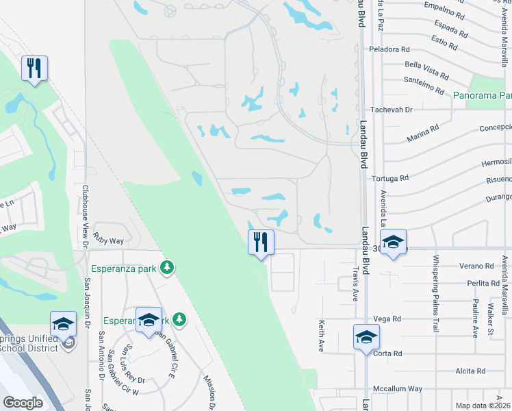 map of restaurants, bars, coffee shops, grocery stores, and more near 29592 West Laguna Drive in Cathedral City