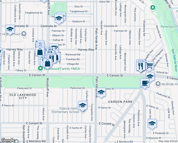 map of restaurants, bars, coffee shops, grocery stores, and more near in Long Beach