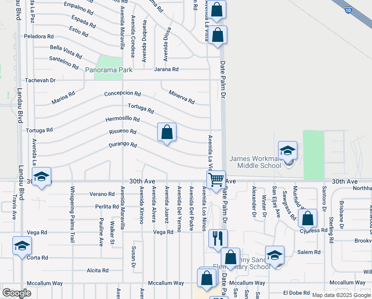 map of restaurants, bars, coffee shops, grocery stores, and more near 68820 Risueno Road in Cathedral City