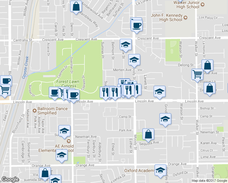 map of restaurants, bars, coffee shops, grocery stores, and more near 4822 Alaska Avenue in Cypress