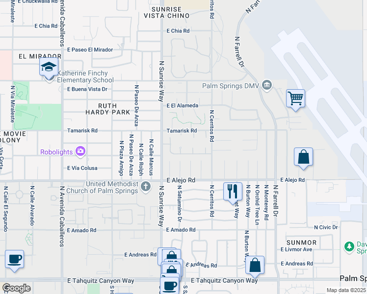 map of restaurants, bars, coffee shops, grocery stores, and more near 1960 East Vía Acapulco in Palm Springs