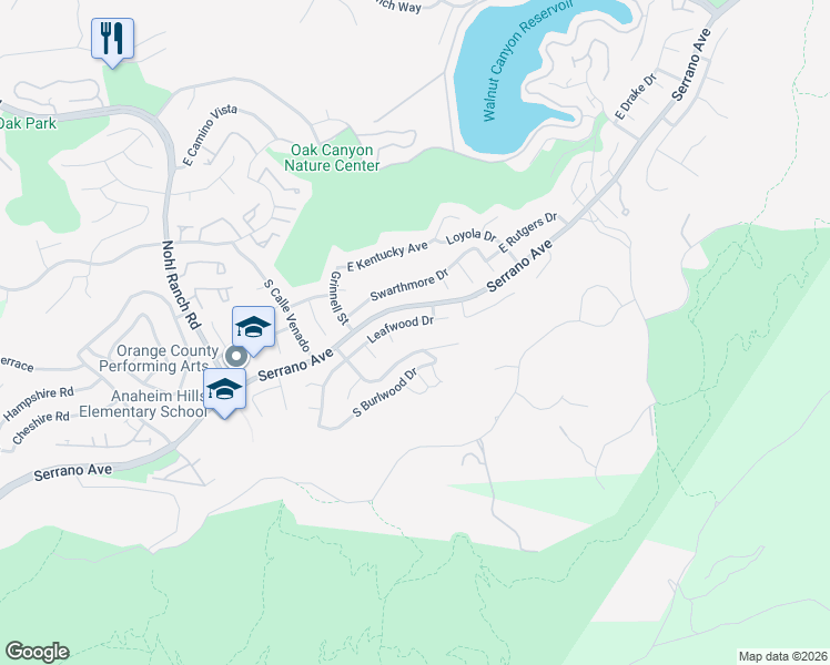 map of restaurants, bars, coffee shops, grocery stores, and more near 6754 Leafwood Drive in Anaheim
