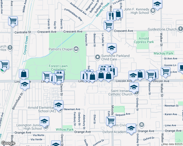 map of restaurants, bars, coffee shops, grocery stores, and more near 4792 Alaska Avenue in Cypress