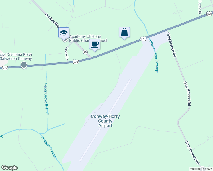 map of restaurants, bars, coffee shops, grocery stores, and more near 1901 Airport Road in Conway