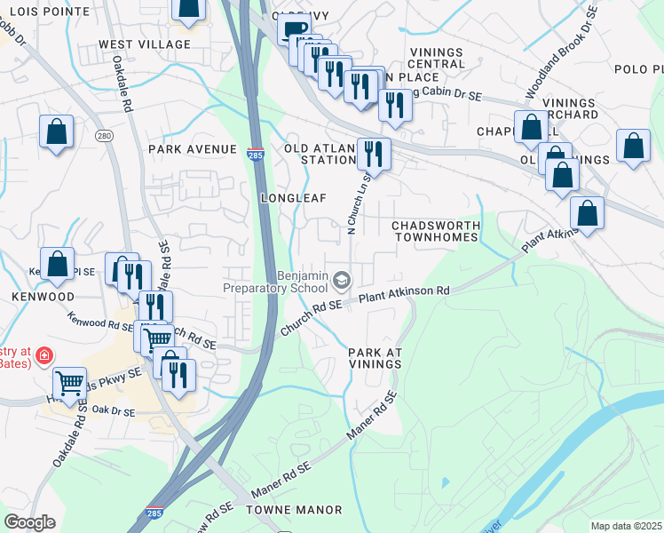 map of restaurants, bars, coffee shops, grocery stores, and more near 5108 Kempsford Court in Smyrna