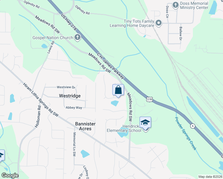 map of restaurants, bars, coffee shops, grocery stores, and more near 5545 Wheatfield Lane in Powder Springs