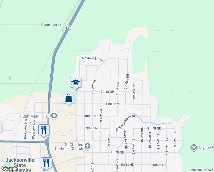 map of restaurants, bars, coffee shops, grocery stores, and more near 406 12th Street Northeast in Jacksonville