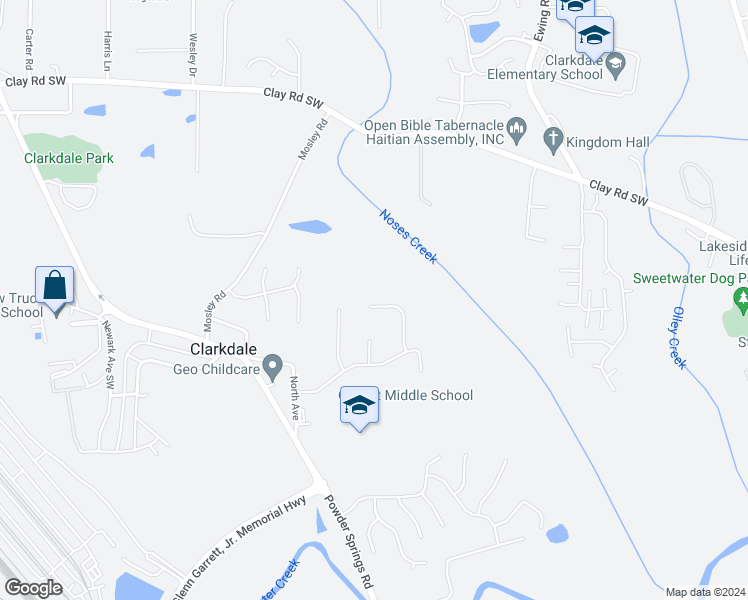 map of restaurants, bars, coffee shops, grocery stores, and more near 5010 Ceylon Drive in Austell