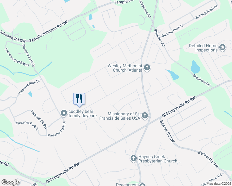 map of restaurants, bars, coffee shops, grocery stores, and more near 1640 Rose Garden Lane in Loganville