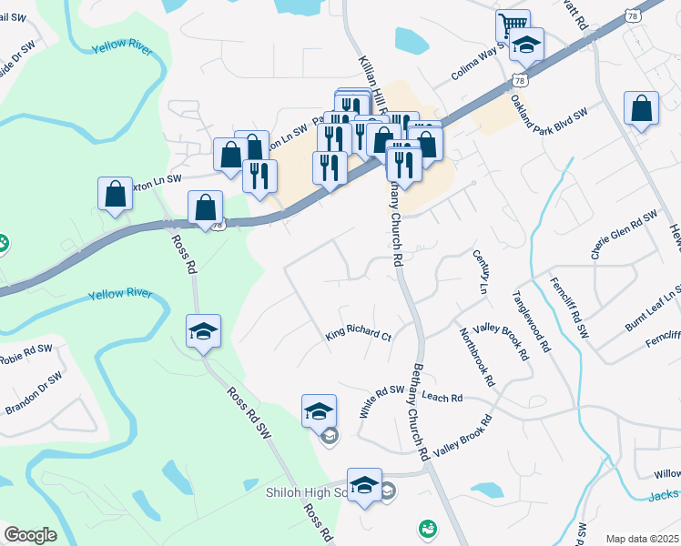 map of restaurants, bars, coffee shops, grocery stores, and more near 4153 Wellington Hills Drive in Snellville