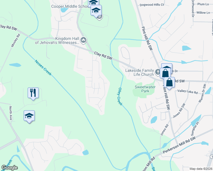 map of restaurants, bars, coffee shops, grocery stores, and more near 2805 Nature Lane in Austell