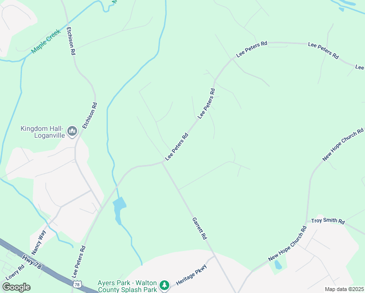map of restaurants, bars, coffee shops, grocery stores, and more near 1730 Lee Peters Road in Loganville