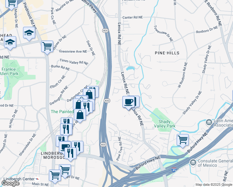 map of restaurants, bars, coffee shops, grocery stores, and more near 2839 Overlook Trace in Atlanta