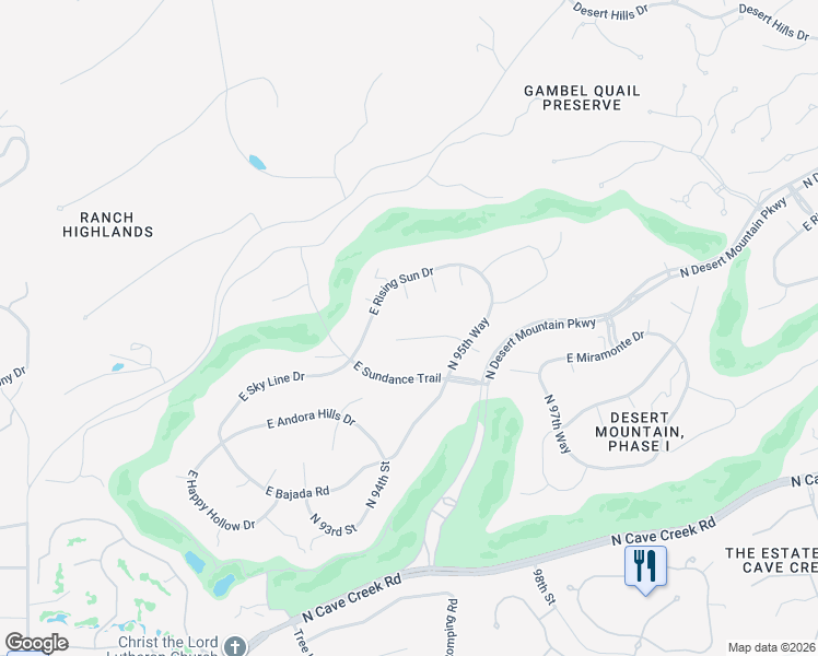 map of restaurants, bars, coffee shops, grocery stores, and more near 9511 East Celestial Drive in Scottsdale