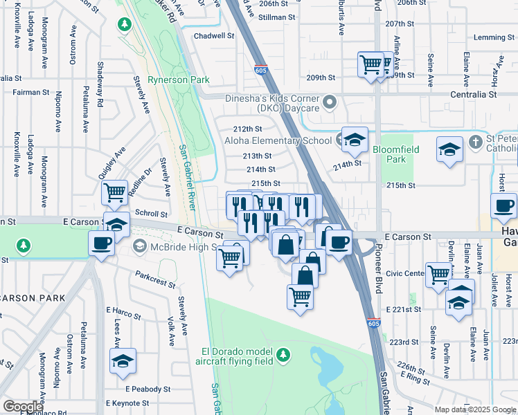 map of restaurants, bars, coffee shops, grocery stores, and more near 11448 216th Street in Lakewood
