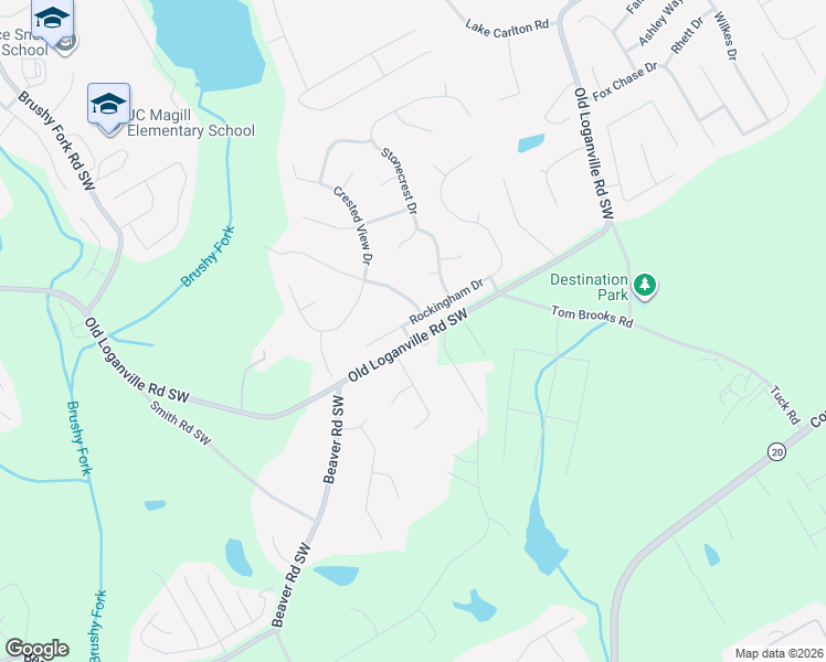 map of restaurants, bars, coffee shops, grocery stores, and more near 241 Rockingham Drive in Loganville