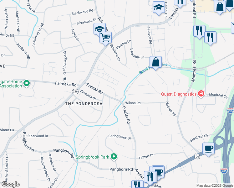 map of restaurants, bars, coffee shops, grocery stores, and more near 2980 Wilsons Crossing Court in Decatur