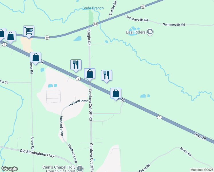 map of restaurants, bars, coffee shops, grocery stores, and more near 13188-13280 Highway 78 East in Jasper