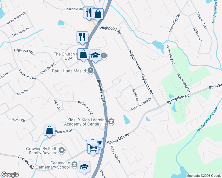 map of restaurants, bars, coffee shops, grocery stores, and more near 2859 Rocky Pointe Way in Snellville