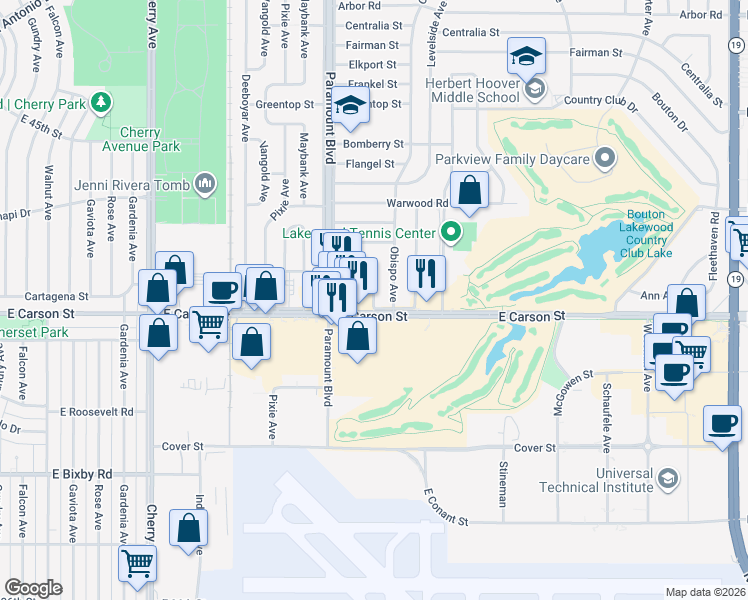map of restaurants, bars, coffee shops, grocery stores, and more near 4113 Brock Avenue in Lakewood