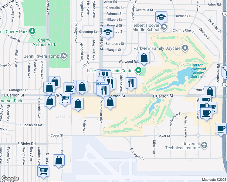 map of restaurants, bars, coffee shops, grocery stores, and more near 4113 Brock Avenue in Lakewood