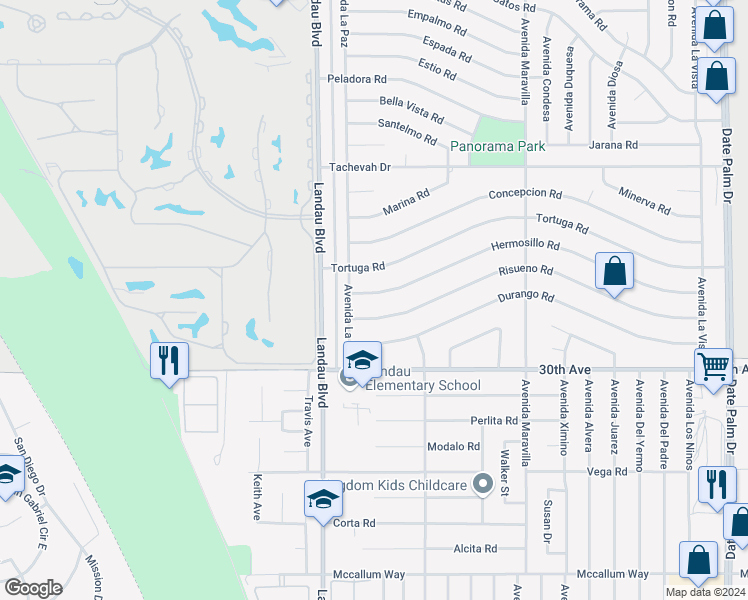 map of restaurants, bars, coffee shops, grocery stores, and more near 68130 Hermosillo Road in Cathedral City